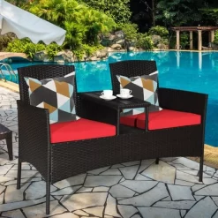 Costway Patio Rattan Conversation Set Loveseat Sofa Cushioned Coffee Table TurquoisRed -Outdoor Comfort Deals Store GUEST a3c03b76 2cdf 4e25 b7a0 107502834413