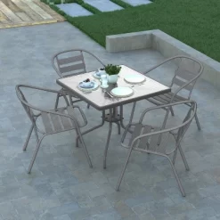 Emma And Oliver 31.5'' Square Glass Top Metal Table With 4 Aluminum Slat Stack Chairs 16 Emma And Oliver 31.5'' Square Glass Top Metal Table With 4 Aluminum Slat Stack Chairs -Outdoor Comfort Deals Store GUEST a4715835 e0cf 4786 903d 1dab590a5b00