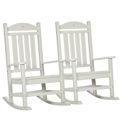 Outsunny 2 Pc Outdoor Rocking Chair, Traditional Slatted Porch Rocker With Armrests, Waterproof HDPE, White 3 Outsunny 2 Pc Outdoor Rocking Chair, Traditional Slatted Porch Rocker With Armrests, Waterproof HDPE, White - Image 3