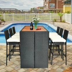 COSTWAY 7 PCS Patio Rattan Wicker Bar Dining Furniture Set Wood Table Top 6 Stools -Outdoor Comfort Deals Store GUEST a626b91b 93b0 437d 8d3c 225589cf5a6a