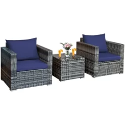 Tangkula 3-Piece Patio Wicker Conversation Set Bistro Rattan Sofa Chair With Washable Cushion -Outdoor Comfort Deals Store GUEST a6b59429 be1e 4dd5 8a2b 77d2e2a0a669