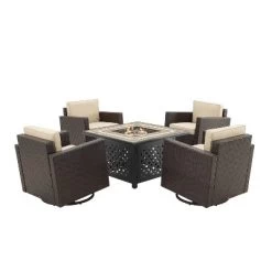 Palm Harbor 5pc Outdoor Wicker Conversation Set With Fire Table - Sand - Crosley -Outdoor Comfort Deals Store GUEST a6d4efad 8092 41b5 9b40 07b73a869873