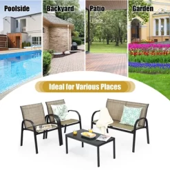 Costway 4 PCS Patio Furniture Set Sofa Coffee Table Steel Frame Garden Brown -Outdoor Comfort Deals Store GUEST a74b1575 e03e 45f5 a13b dfc29de3d3ba