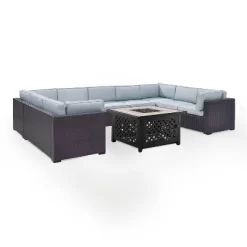 Biscayne 6pc Outdoor Wicker Sectional Set With Fire Table - Mist - Crosley -Outdoor Comfort Deals Store GUEST a7636de9 f985 4553 887b ba149be59222