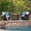 Avondale 3pc All-Weather Wicker Patio Chair Set W/ Fire Pit - Dark Brown - Christopher Knight Home