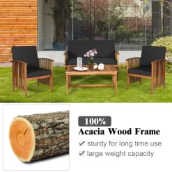 Tangkula 4PCS Patio Acacia Wood Sofa Set Conversation Couch Coffee Table With Cushions -Outdoor Comfort Deals Store GUEST a775cfb7 c4dd 4138 a1d4 0b8fa56d1637