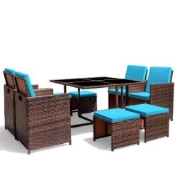 9pc Outdoor Conversation Set With Tempered Glass Table, Cushioned Chairs & Ottomans - Devoko -Outdoor Comfort Deals Store GUEST a817e383 ecda 437f a5f3 d7310f5b603c