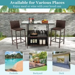 Costway Patio 3PCS Wicker Bar Set Height Table Two Stools With 3 Rows Stemware Racks Garden 15 Costway Patio 3PCS Wicker Bar Set Height Table Two Stools With 3 Rows Stemware Racks Garden -Outdoor Comfort Deals Store GUEST a862dd16 36d6 49af 956b ef106dd2928f