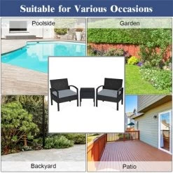 Costway 3PCS Patio Rattan Furniture Set Coffee Table Conversation Sofa Outdoor Cushioned Gray -Outdoor Comfort Deals Store GUEST aa4a7ad2 d97d 4cc5 a6e4 72159e82393c