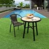 Costway 29'' Patio Round Bistro Metal Table Wood-Like Top Garden Deck Backyard