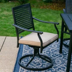 7pc Outdoor Dining Set With Steel Swivel Chairs & Large Rectangle Metal Table With Umbrella Hole - Black - Captiva Designs -Outdoor Comfort Deals Store GUEST ab21f56c f290 44ae 8c2c 6b45507cf1c8