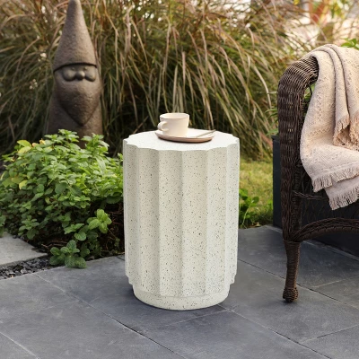 LuxenHome Off White With Gray Cement Round Side Table 2 LuxenHome Off White With Gray Cement Round Side Table - Image 2