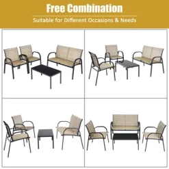 Costway 4 PCS Patio Furniture Set Sofa Coffee Table Steel Frame Garden Brown -Outdoor Comfort Deals Store GUEST ac2e8662 2533 40f0 b6a7 eb9c9f7745d0
