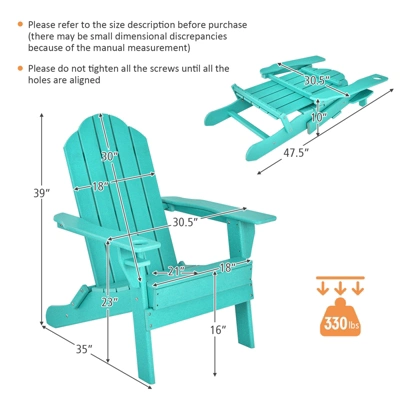 Tangkula Folding Adirondack Chair Outdoor Adirondack Chair Weather Resistant Lounger For Backyard Porch Poolside Turquoise/Grey/White/Black 7 Tangkula Folding Adirondack Chair Outdoor Adirondack Chair Weather Resistant Lounger For Backyard Porch Poolside Turquoise/Grey/White/Black - Image 7