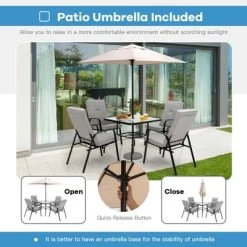 Costway 6PCS Patio Dining Set Stackable Chairs Cushioned Glass Table W/Umbrella -Outdoor Comfort Deals Store GUEST acee610a cdec 41be 97fa 157b5e3646c8
