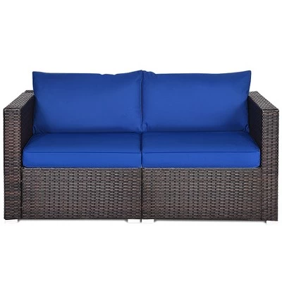Costway 4PCS Patio Rattan Corner Sofa Sectional Furniture Set Navy Cushion 2 Costway 4PCS Patio Rattan Corner Sofa Sectional Furniture Set Navy Cushion - Image 2