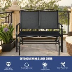 Costway Patio Glider Rocking Bench Double 2 Person Chair Loveseat Garden GreyBlack -Outdoor Comfort Deals Store GUEST ae261056 5fbb 4e50 8325 e0bb19b2eb1e