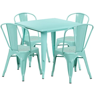 Flash Furniture Commercial Grade 31.5" Square Metal Indoor-Outdoor Table Set With 4 Stack Chairs 20 Flash Furniture Commercial Grade 31.5" Square Metal Indoor-Outdoor Table Set With 4 Stack Chairs - Image 20