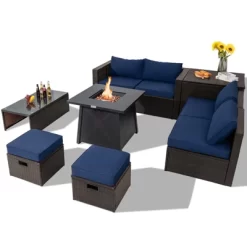 Tangkula 9PCS Outdoor Patio Furniture Set With 30" Propane Fire Pit Table PE Wicker Space-Saving Sectional Sofa Set W/ Storage Box & Cushions -Outdoor Comfort Deals Store GUEST ae5dfbd6 b6f1 4575 82f5 116ff8898df7