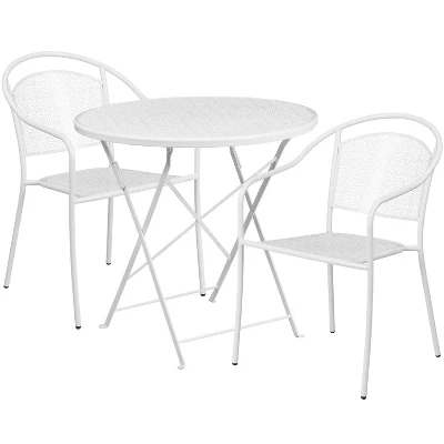 Emma And Oliver Commercial Grade 30" Round Metal Folding Patio Table Set W/ 2 Round Back Chairs 4 Emma And Oliver Commercial Grade 30" Round Metal Folding Patio Table Set W/ 2 Round Back Chairs - Image 4