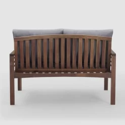 Saybrook Modern Metal And Wood Patio Loveseat - Gray/Dark Brown - Saracina Home -Outdoor Comfort Deals Store GUEST ae9af088 ba9c 4721 8e43 d87ce52cba57