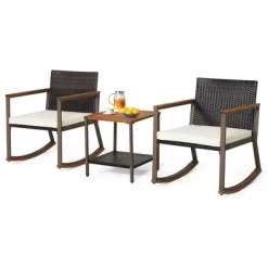 Costway 3PCS Patio Rattan Rocking Chair Bistro Set Armrest Cushion Table With Storage Shelf -Outdoor Comfort Deals Store GUEST aea0523d 8fbe 4107 9ee2 315775433870