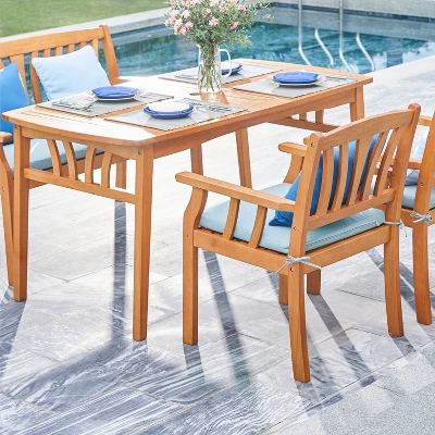 Kapalua 4pc Honey Nautical Wooden Patio Dining Set With Bench - Vifah 5 Kapalua 4pc Honey Nautical Wooden Patio Dining Set With Bench - Vifah - Image 5