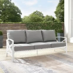 Kaplan Outdoor Metal Sofa White With Gray Cushions - Crosley -Outdoor Comfort Deals Store GUEST af6a0eac c026 49c3 89fc a9fae9a3eb66