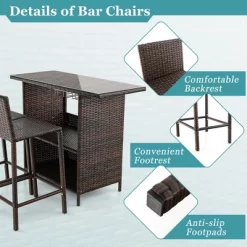 Costway Patio 3PCS Wicker Bar Set Height Table Two Stools With 3 Rows Stemware Racks Garden 12 Costway Patio 3PCS Wicker Bar Set Height Table Two Stools With 3 Rows Stemware Racks Garden -Outdoor Comfort Deals Store GUEST af796ff8 0ddc 4b90 b466 7d027b1ae44c