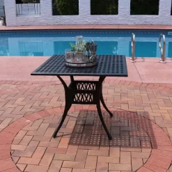 Sunnydaze Decor Sunnydaze Square Cast Aluminum Outdoor Patio Dining Table With Umbrella Hole, Black -Outdoor Comfort Deals Store GUEST b01f7746 f327 47db 907f 35adec7a7bf0
