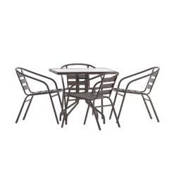 Flash Furniture Lila 31.5'' Square Glass Metal Table With 4 Metal Aluminum Slat Stack Chairs -Outdoor Comfort Deals Store GUEST b0bcea7e a781 428a 9a2a 76eaf9c3d297