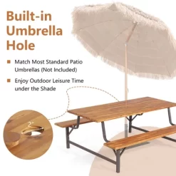 Costway Acacia Wood Patio Picnic Table Bench Set With 71'' Tabletop ＆ 2'' Umbrella Hole -Outdoor Comfort Deals Store GUEST b187f5bf 7b91 4df7 a1af 05c655c9df1c