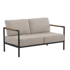 Flash Furniture Indoor/Outdoor Patio Loveseat With Cushions - Modern Aluminum Framed Loveseat With Teak Accent Arms -Outdoor Comfort Deals Store GUEST b18b9f9f ebbf 467e 9399 5edd00af71e7 1