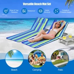 Costway 3-Piece Beach Lounge Chair Mat Set 2 Adjustable Lounge Chairs With Table BlueStripe -Outdoor Comfort Deals Store GUEST b1d65db7 0307 478a 861a ba6f318cf6c9