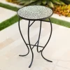 Teal Island Designs Modern Black Round Outdoor Accent Side Table 14" Wide Free-Form Mosaic Tabletop For Front Porch Patio Home House Balcony