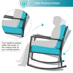 Costway Patio Rattan Rocker Chair Outdoor Glider Rocking Chair Cushion Lawn Turquoise -Outdoor Comfort Deals Store GUEST b2652471 e981 4c0f ad06 46218449ded0