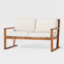 Saracina Home Modern Slat -Back Acacia Outdoor Bench With Cushions -Outdoor Comfort Deals Store GUEST b32eb02a fd49 4839 b47e 059064873bd3