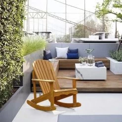 LuxenHome Natural Brown Wood Outdoor Adirondack Rocking Chair -Outdoor Comfort Deals Store GUEST b355b6c0 21b1 4ea5 84da 8475f430cc15