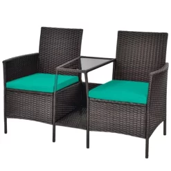 Tangkula Patio Loveseat 2 Person Cushioned Seats With Center Table Outdoor Rattan Furniture Set Turquoise/ Red -Outdoor Comfort Deals Store GUEST b45ce997 2ac0 434f b8eb 61fdc4b29f33