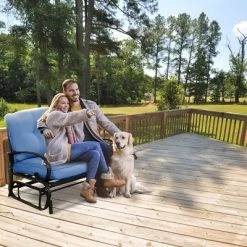 Costway Glider Outdoor Patio Rocking Bench Loveseat Cushioned Seat Steel Frame Blue -Outdoor Comfort Deals Store GUEST b4a2a19e 72af 4f3b 8aa7 91b5364b9d50