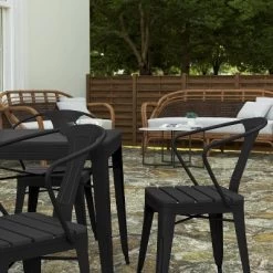 Merrick Lane Five Piece Indoor-Outdoor Dining Table And Chairs Set With 31.5" Square Table And 4 Metal Chairs In Black -Outdoor Comfort Deals Store GUEST b5ff6b60 0122 4cfc ad9d 6c9003918eb8