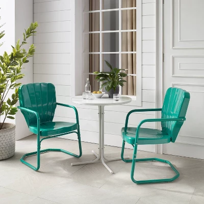 Ridgeland 3pc Outdoor Bistro Set With Table & 2 Chairs - Turquoise Gloss - Crosley 3 Ridgeland 3pc Outdoor Bistro Set With Table & 2 Chairs - Turquoise Gloss - Crosley - Image 3