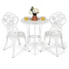 Costway 3PCS Cast Aluminum Patio Bistro Furniture Set Rose Design Outdoor White