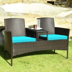 Costway Patio Rattan Conversation Set Loveseat Sofa Cushioned Coffee Table TurquoisRed -Outdoor Comfort Deals Store GUEST b883f95e 4b11 4661 99b2 45f7847db6ba