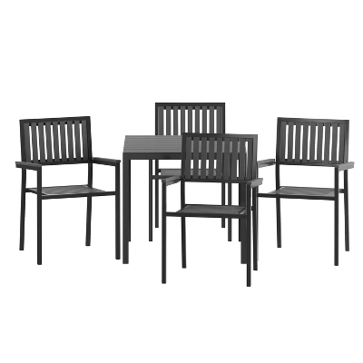 Emma And Oliver 5 Piece Modern Weather And Rust Resistant Black Steel And Polyresin Patio Set With Table And 4 Chairs For Indoor/Outdoor Use 2 Emma And Oliver 5 Piece Modern Weather And Rust Resistant Black Steel And Polyresin Patio Set With Table And 4 Chairs For Indoor/Outdoor Use - Image 2