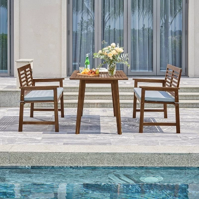 3pc Farmhouse Slatted Eucalyptus Wood Patio Dining Set With Benches - Vifah 2 3pc Farmhouse Slatted Eucalyptus Wood Patio Dining Set With Benches - Vifah - Image 2