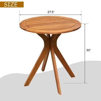 Costway 27'' Outdoor Round Table Solid Wood Coffee Side Bistro Table 2 Costway 27'' Outdoor Round Table Solid Wood Coffee Side Bistro Table - Image 2