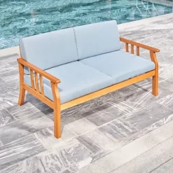 Kapalua Honey Nautical Eucalyptus Wooden Outdoor Sofa Bench With Cushion - Vifah -Outdoor Comfort Deals Store GUEST ba22116a 16bf 44d9 bb02 d58ba2df5e3d