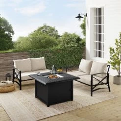 Kaplan 3pc Outdoor Conversation Set With Fire Table & 2 Loveseats - Oatmeal - Crosley -Outdoor Comfort Deals Store GUEST ba50c16a adf4 422b b83f fa6fc402fed8