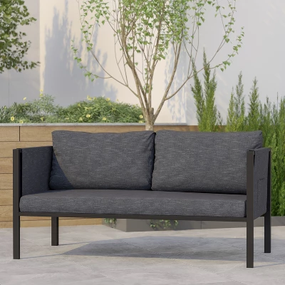 Emma And Oliver Indoor Outdoor Patio Loveseat, Steel Framed Club Chair With Cushions And 2 Storage Pockets 1 Emma And Oliver Indoor Outdoor Patio Loveseat, Steel Framed Club Chair With Cushions And 2 Storage Pockets